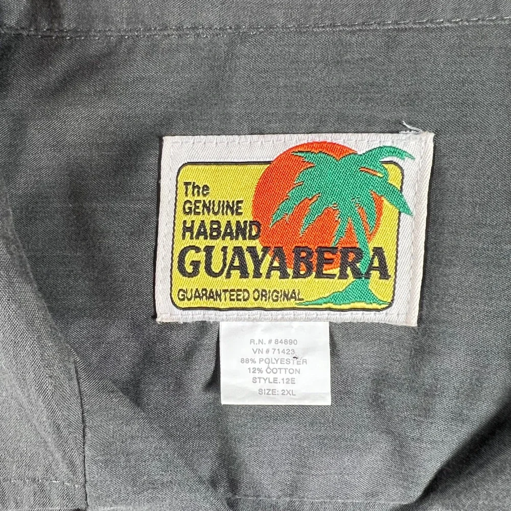 Haband Guayabera Mens 2XL Gray Embroidered Short Sleeve Button Down Shirt